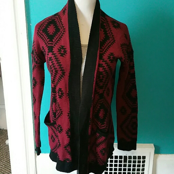 Say What? Sweaters - Burgundy tribal print cardigan